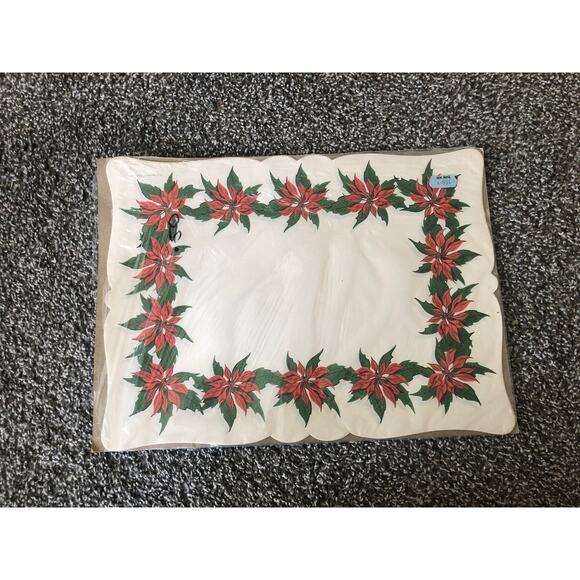 Vtg Paper Christmas Placemats Poinsettia Frame Set Kitschy Kitchen At Least 10 - Picture 1 of 2